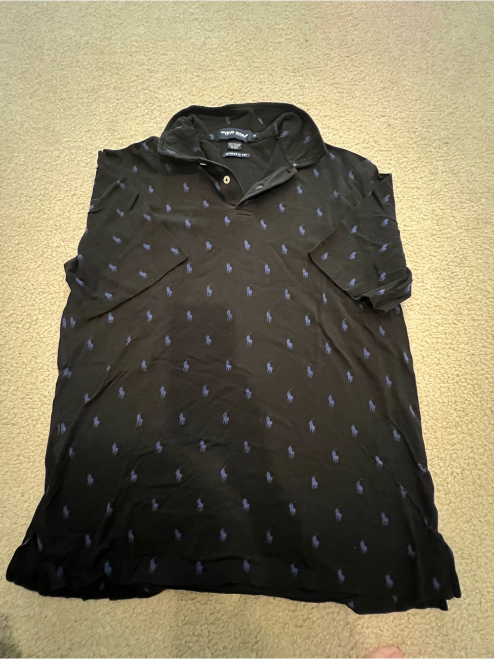 Polo Golf by Ralph Lauren Black Polo with Repeating Blue Player Motif